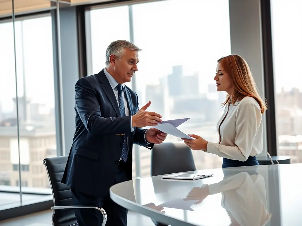 An image showcasing a financial advisor discussing investment strategies with a client in a modern office setting, emphasizing trust and collaboration.